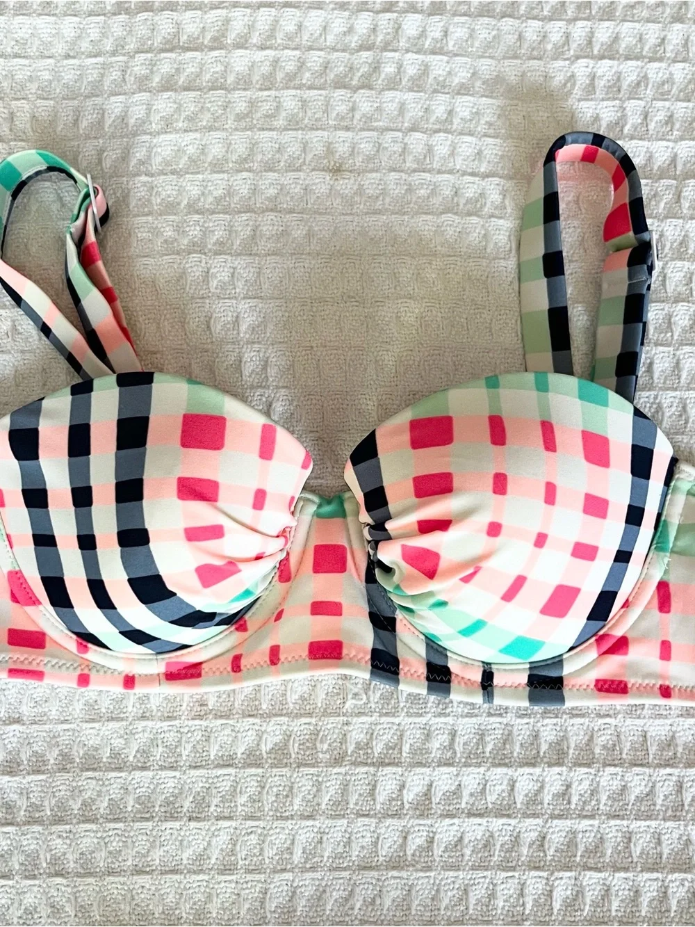 aerie Pink, Mint & Black Plaid High-Waist Swim Bikini medium 32C